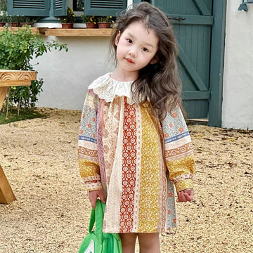 Toddler Girl Ethnic Style Color Block Dress