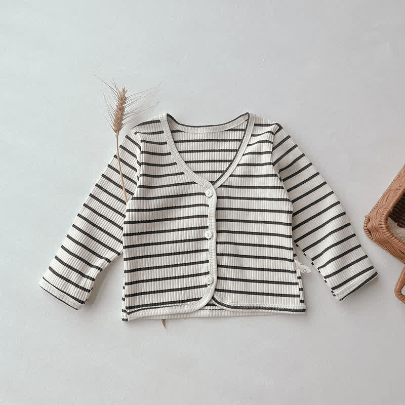 Baby Striped Crew Neck Casual Cardigan