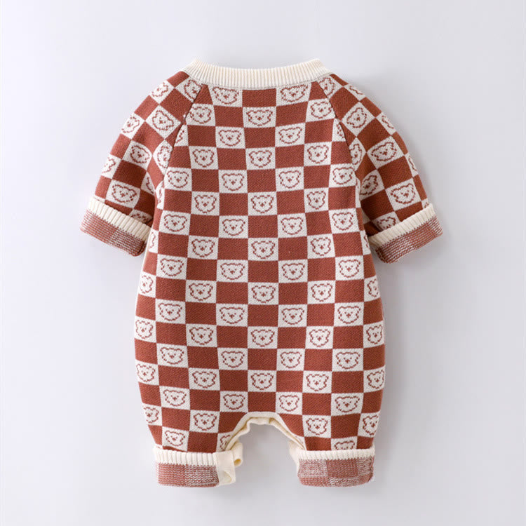 Baby Plaid Bear Knitted Romper