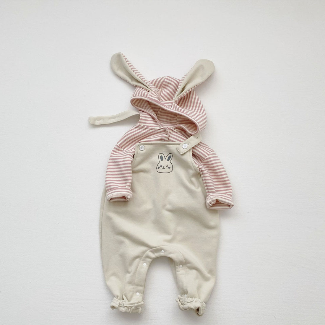 Baby Striped Hoodie and Bunny Overalls Set