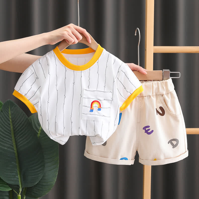 Baby Toddler Rainbow Striped Tee and Shorts Set