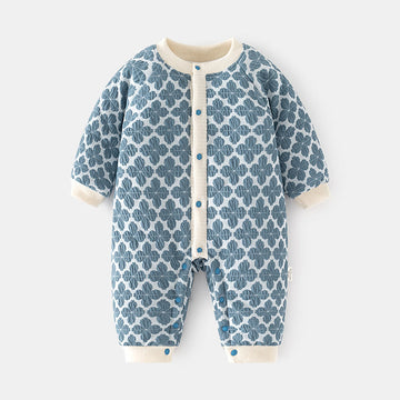 Baby Flower Quilted Button Warm Romper