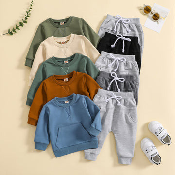 Baby Casual Pocket Solid Color Sweatsuit 2 Pieces Set