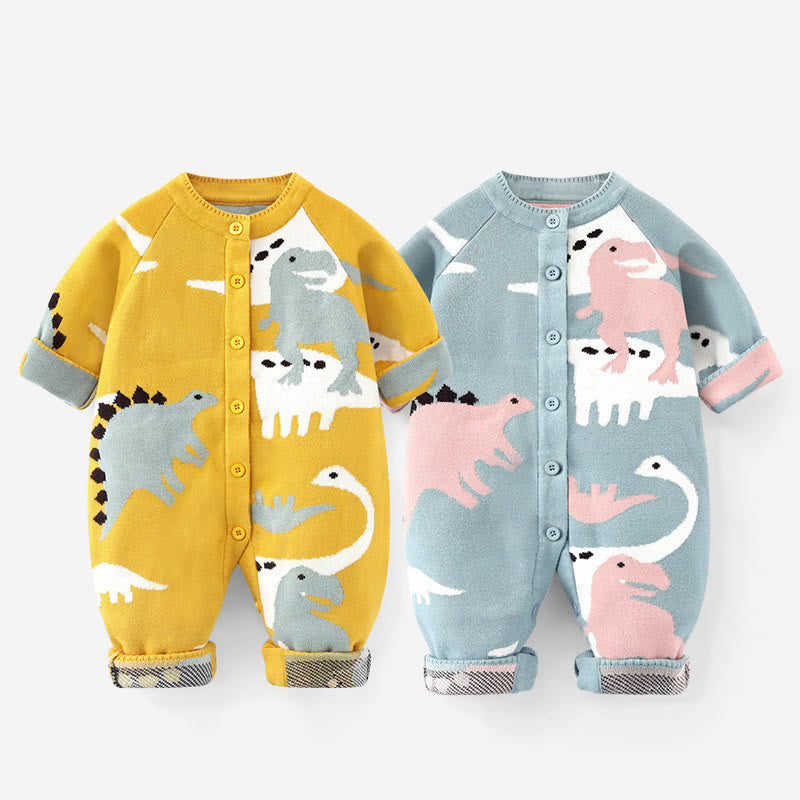 Baby Knitted Dinosaur Color Block Romper