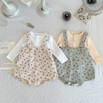 Baby Floral Denim Strap Overalls