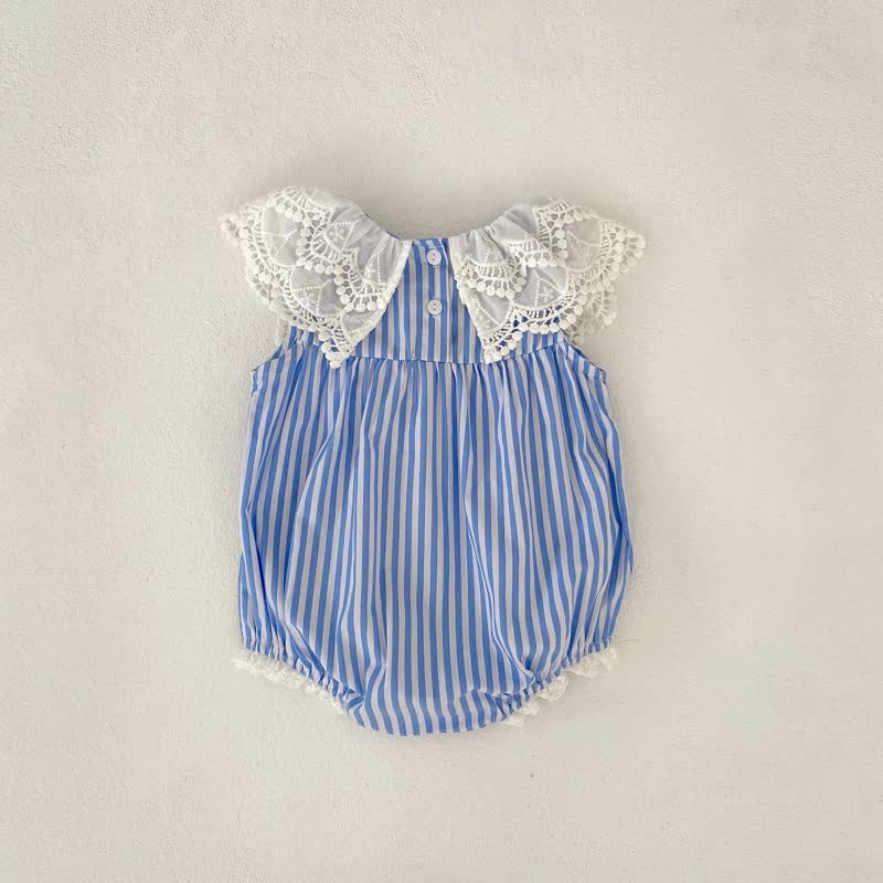 Baby Lace Flounce Collar Striped Bodysuit