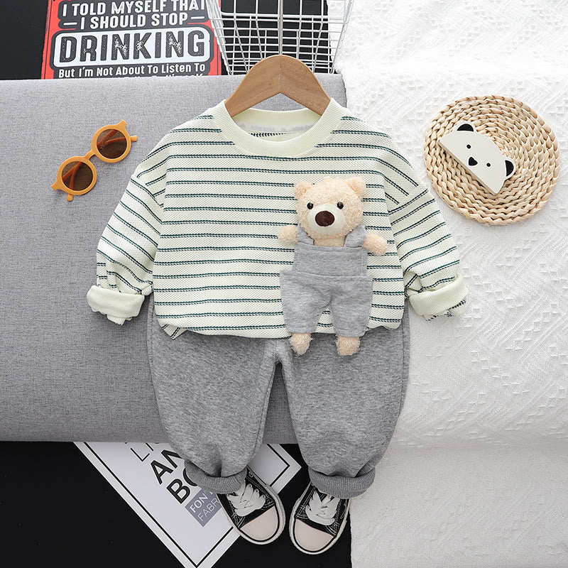 Toddler Striped Side Pocket Bear 2 Pieces Set