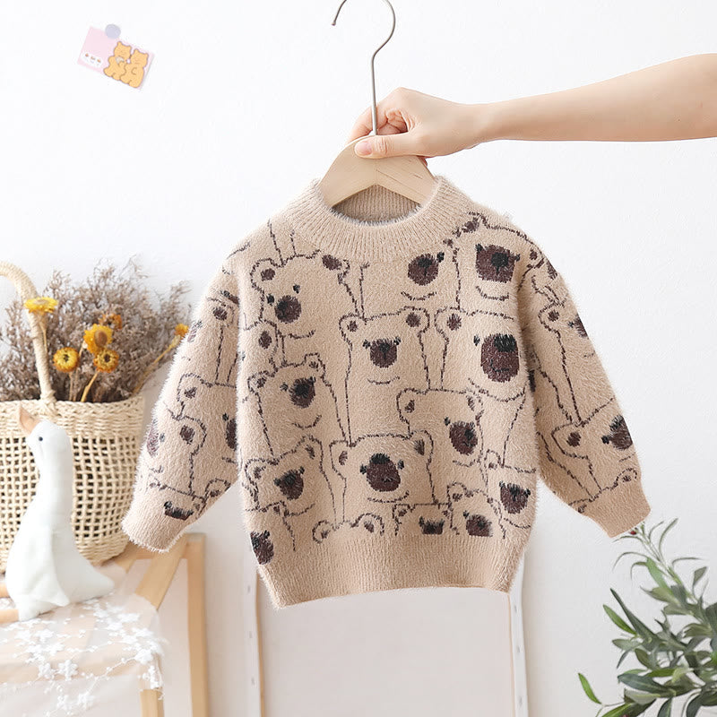 Toddler Cartoon Bear Knitted Thermal Fuzzy Sweater