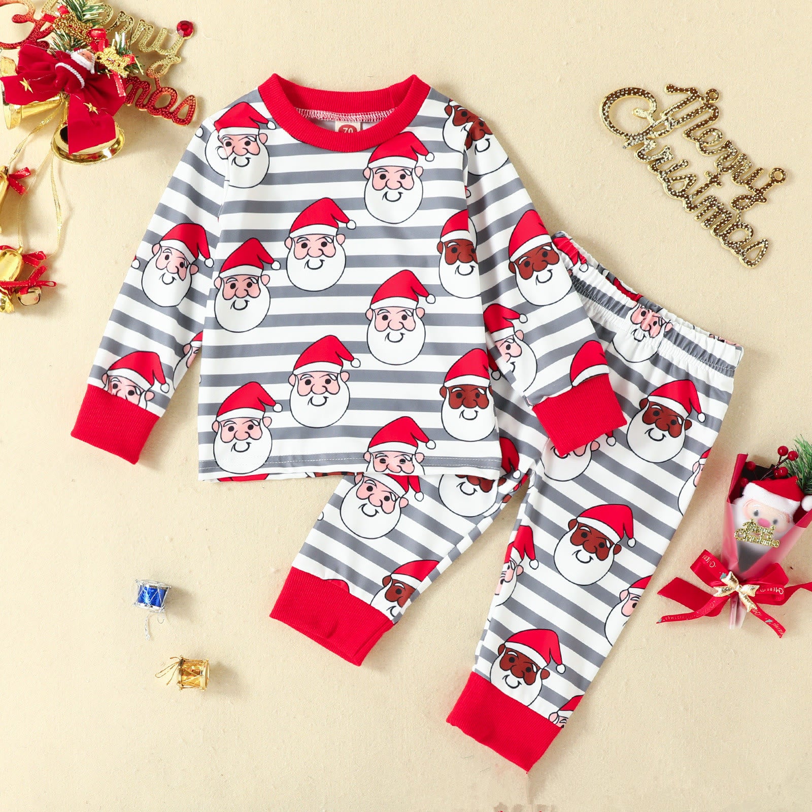 Baby Santa Claus Grey Striped 2 Pieces Set