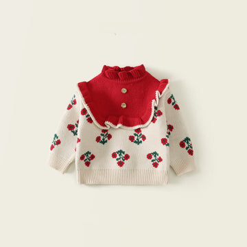 Toddler Girl Lace Flower Knitted Sweater