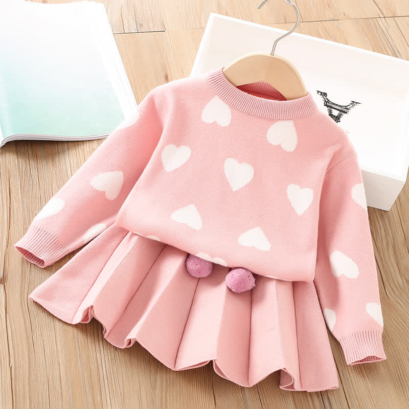 Toddler Girl Heart Sweater and Skirts Set