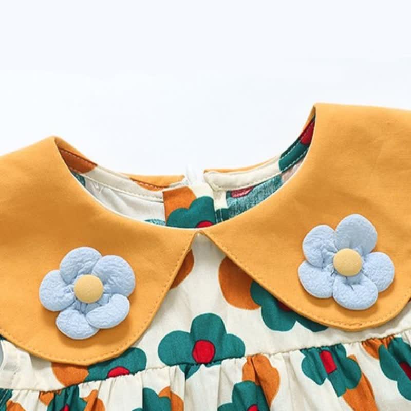 Toddler Girl Flower Patch Lapel Collar Dress