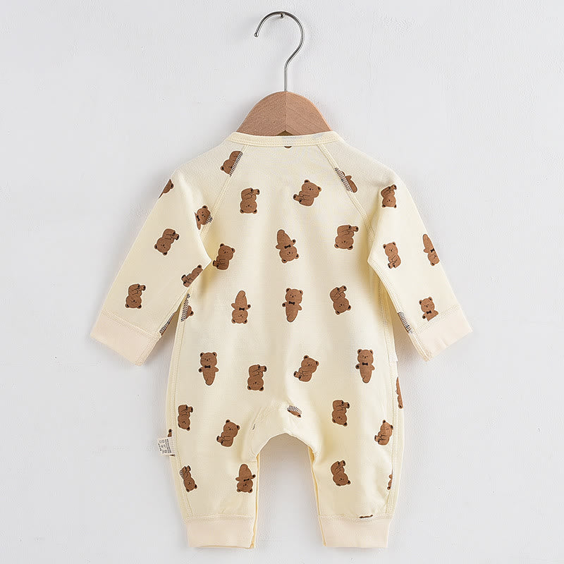 Baby Beige Bow Bear Kimono Romper