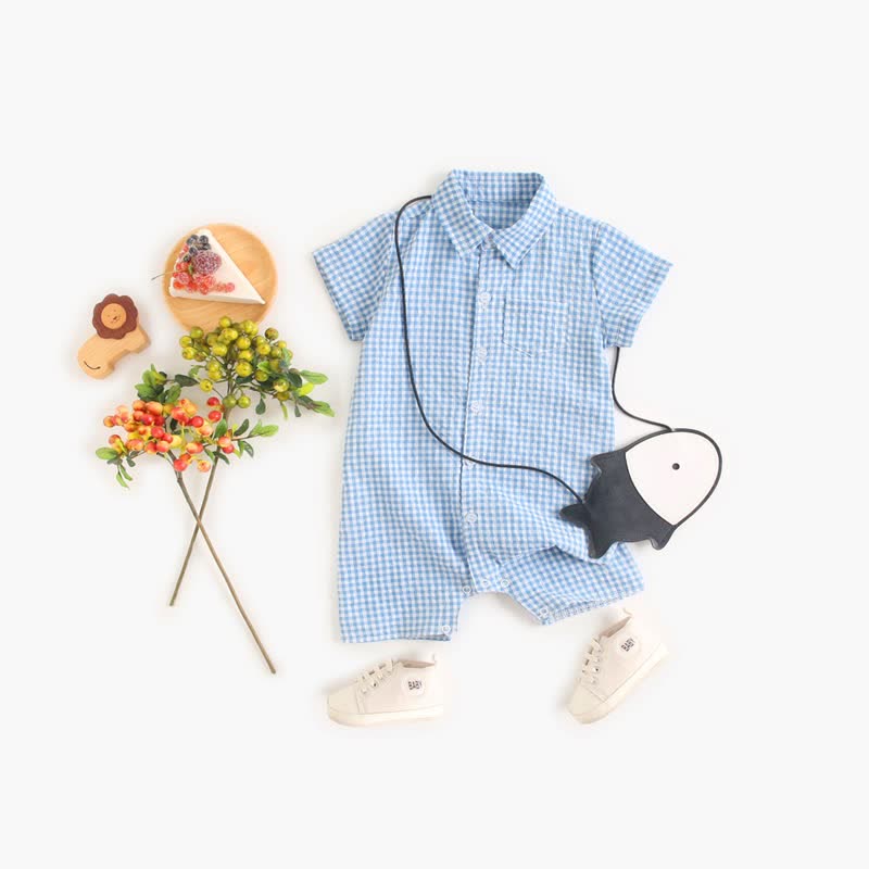 Baby Boy Plaid Polo Collar Romper