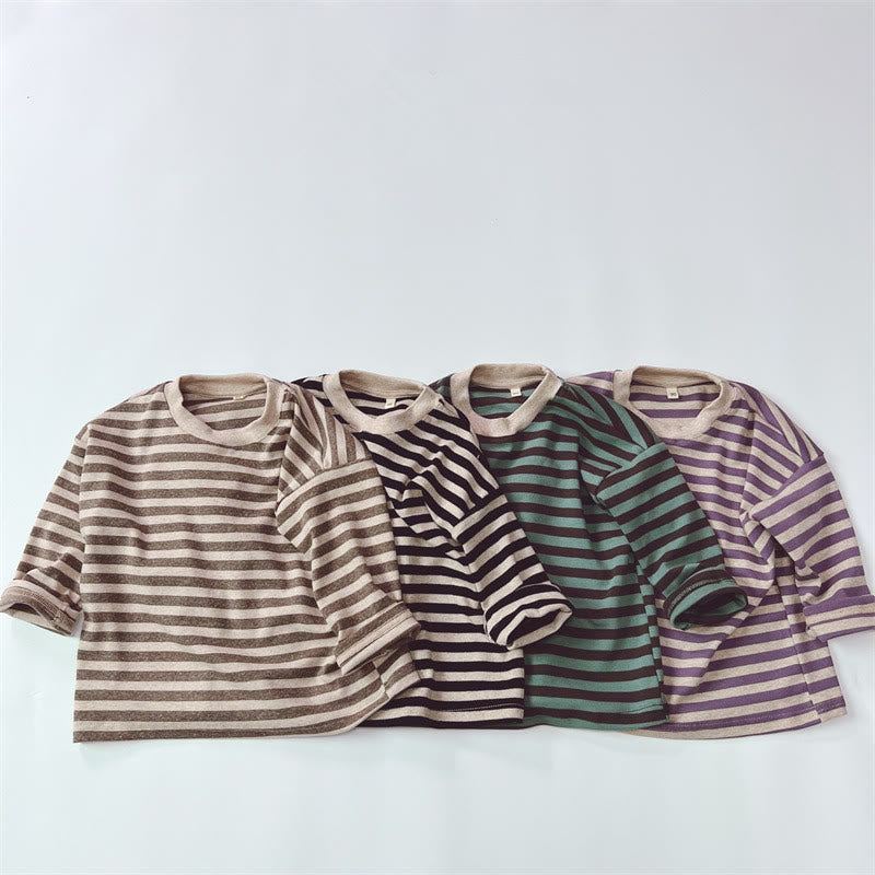 Toddler Casual Striped Side Round Neck T-shirt