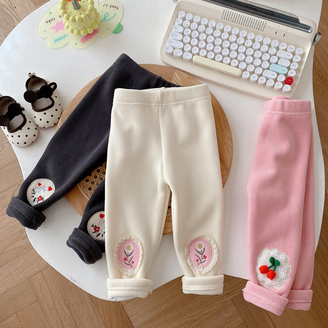 Baby Toddler Cartoon Patch Fleece Lined Leggings