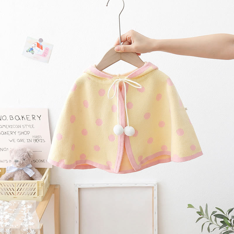 Toddler Girl Bow Hooded Dots Cloak