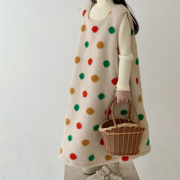 Toddler Girl Colorful Dots Fleece Sleeveless Warm Dress