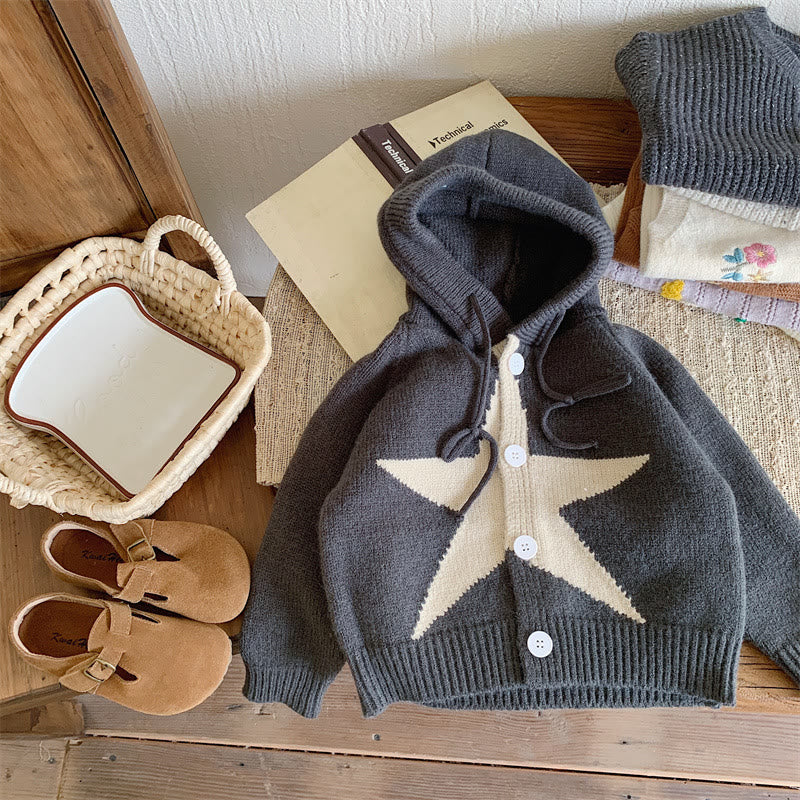 Toddler Colour Block Knitted Star Hooded Coat