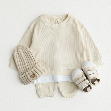 Toddler Waffle Solid Color Sweatsuit 2 Pieces Set