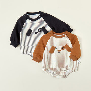 Baby Puppy Striped Contrast Sleeves Bodysuit