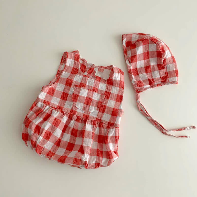 Baby Plaid Striped Bodysuit with Hat