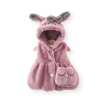 Baby Toddler Bow Bunny Hooded Vest with Bag