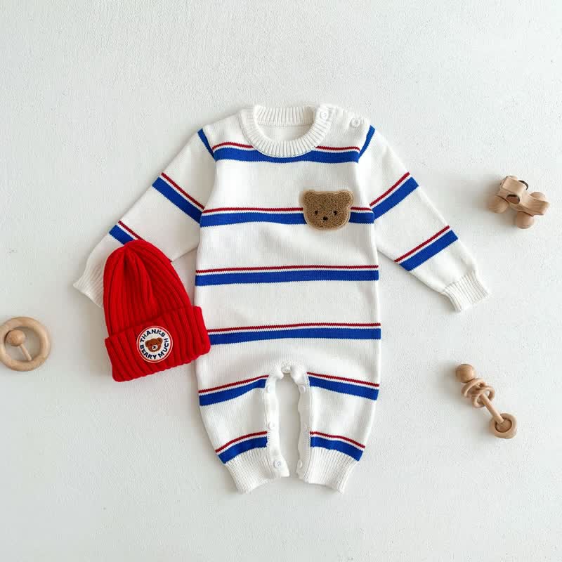 Baby Embroidered Bear Knitted Romper