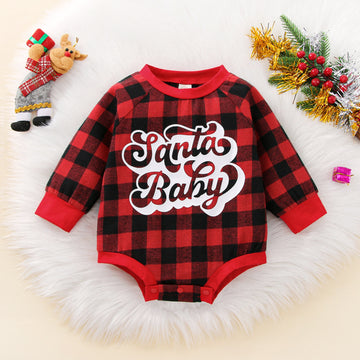 SANTA BABY Baby Red Plaid Slogan Bodysuit