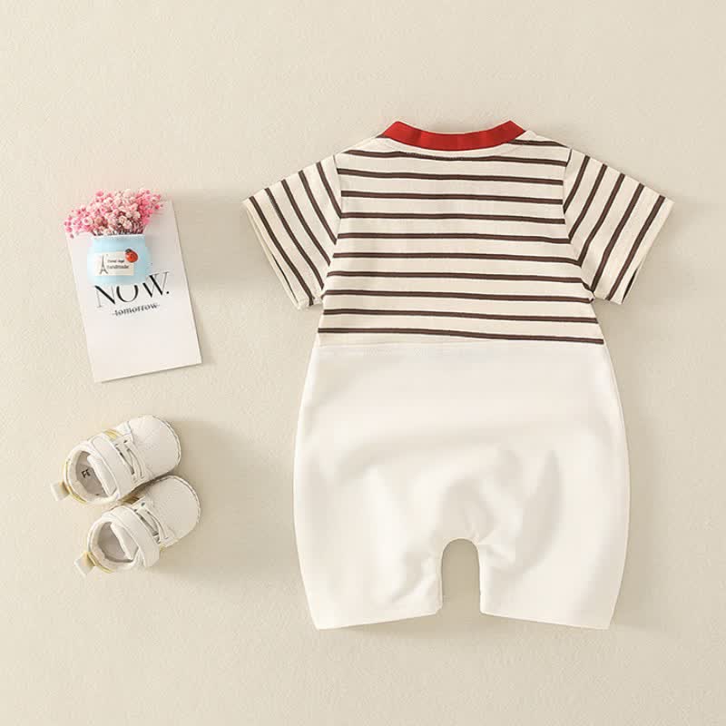 Baby Milk Tea Striped Splicing Romper