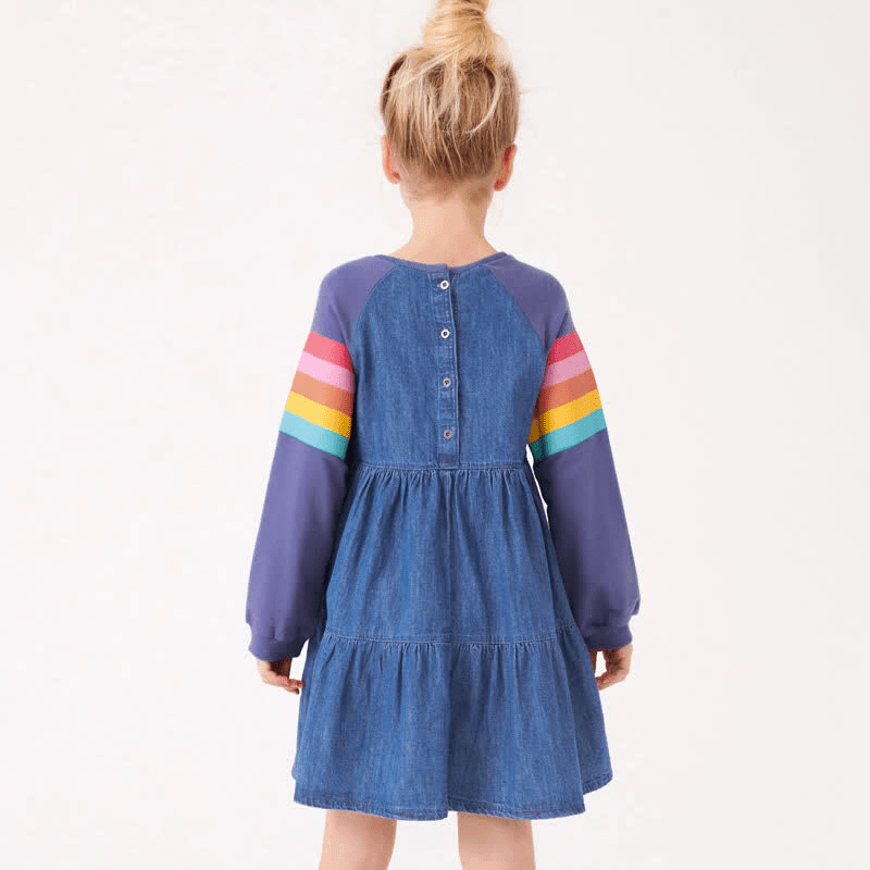 Toddler Girl Rainbow Sleeve Denim Dress