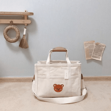 Embroidered Bear Large Capacity Canvas Bag