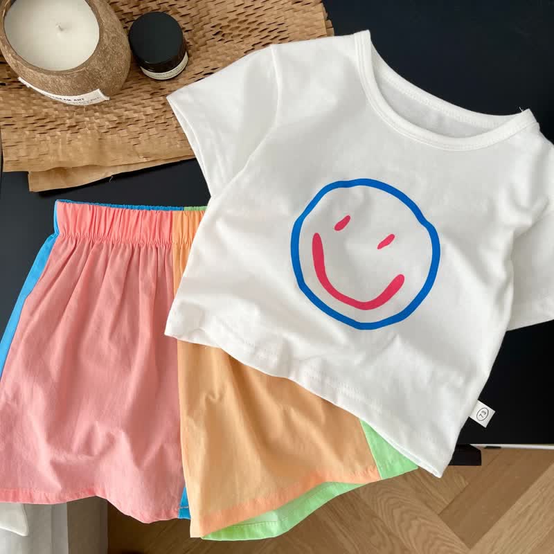 Baby Toddler Smiley Tee and Splicing Shorts Set