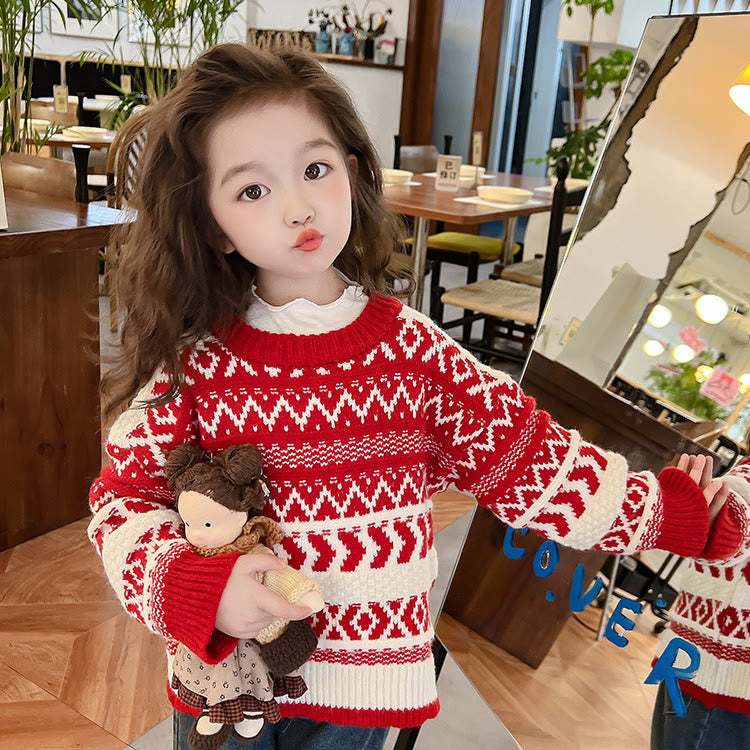 Toddler Girl Vintage Christmas Knitted Sweater