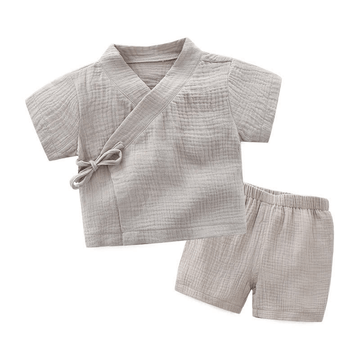 Baby Solid Color Kimono Shirt and Shorts Set