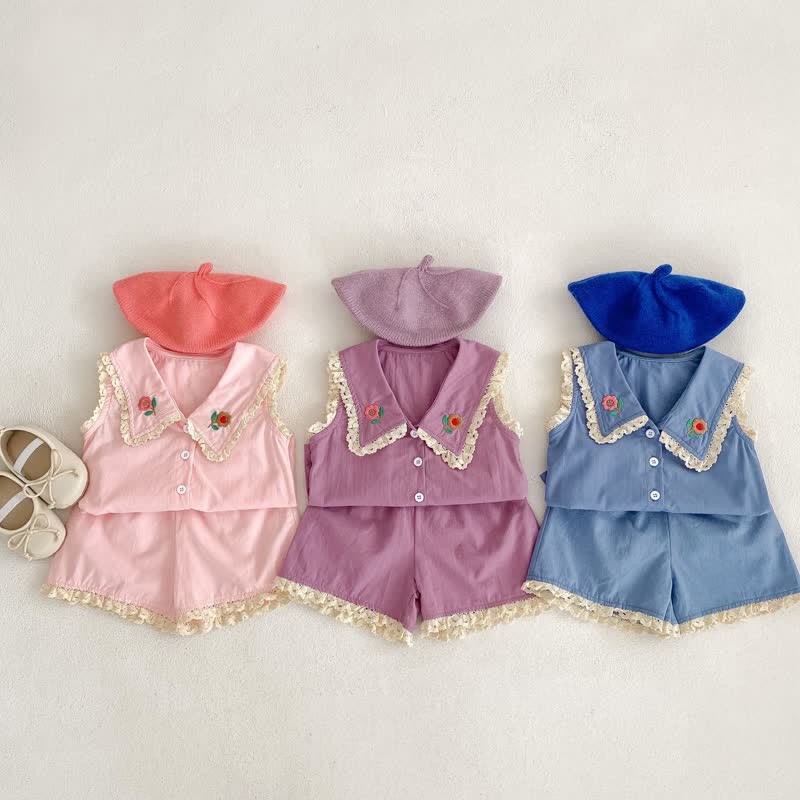 Baby Embroidered Flower Tank Top nd Shorts Set