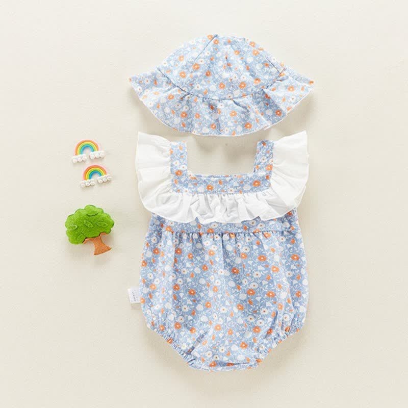 Baby Floral Ruffled Bodysuit with Hat