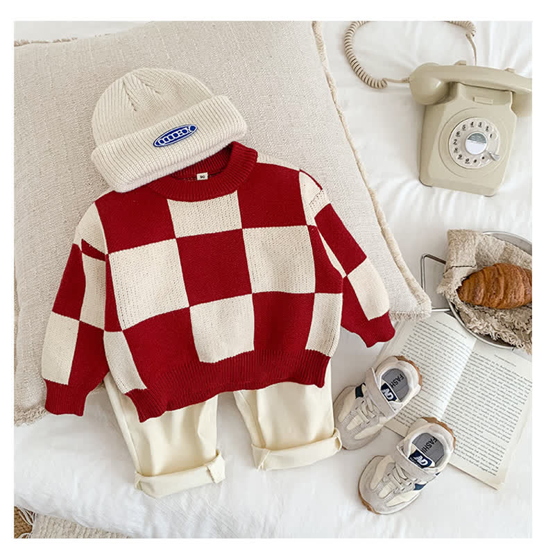 Family Matching Checkerboard Crew Neck Sweater