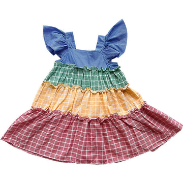 Toddler Girl Plaid Ruffled Splicing Dress