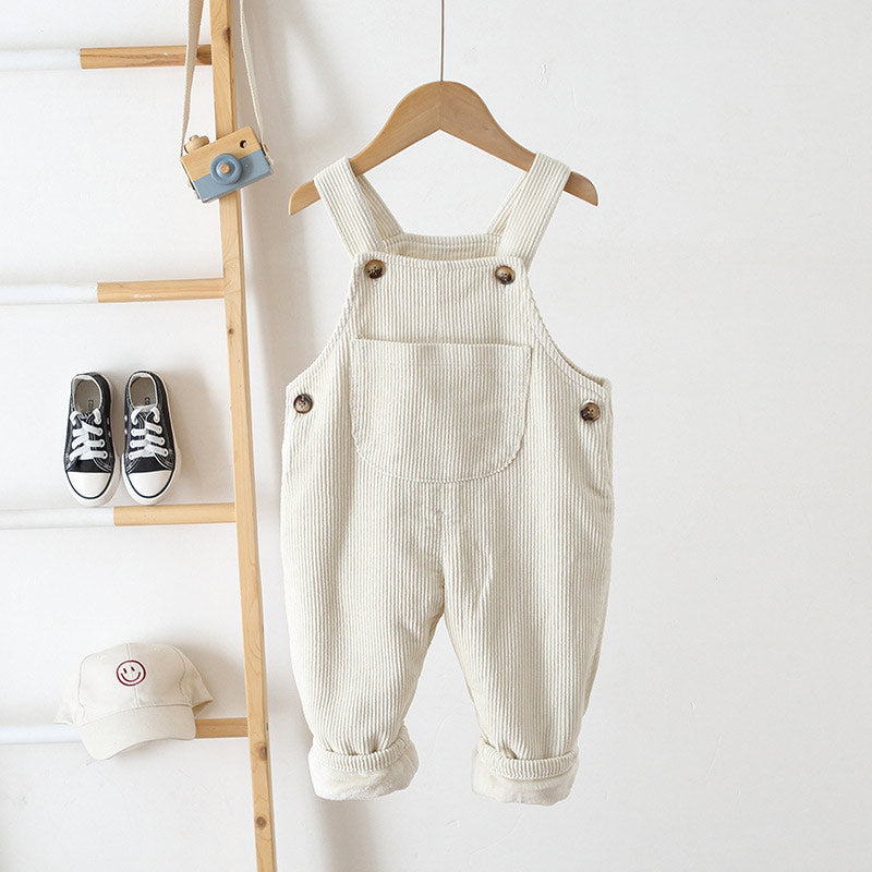 Baby Solid Color Fleece Lined Corduroy Overalls