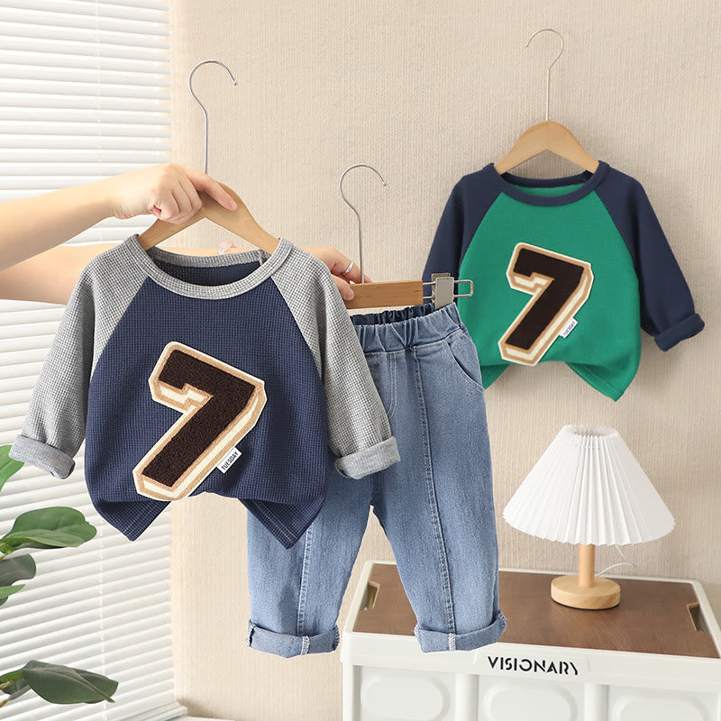 Number 7 Toddler Waffle Denim 2 Pieces Set