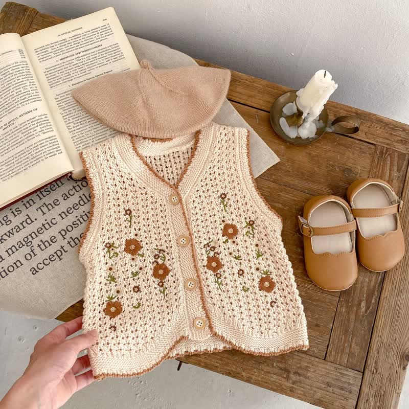 Baby Retro Flower Knitted Sleeveless Sweater