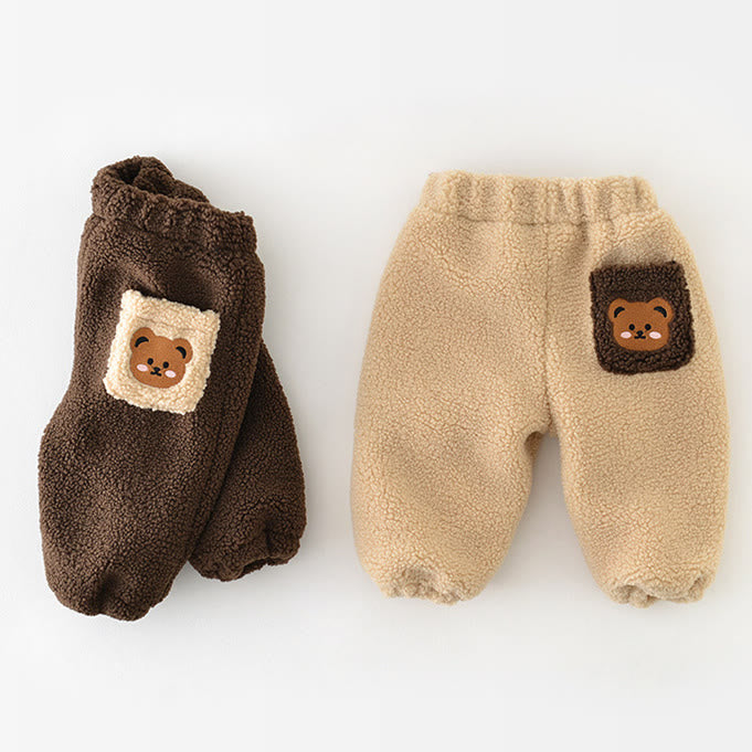 Baby Cartoon Pocket Bear Casual Fleece Jogger Pants