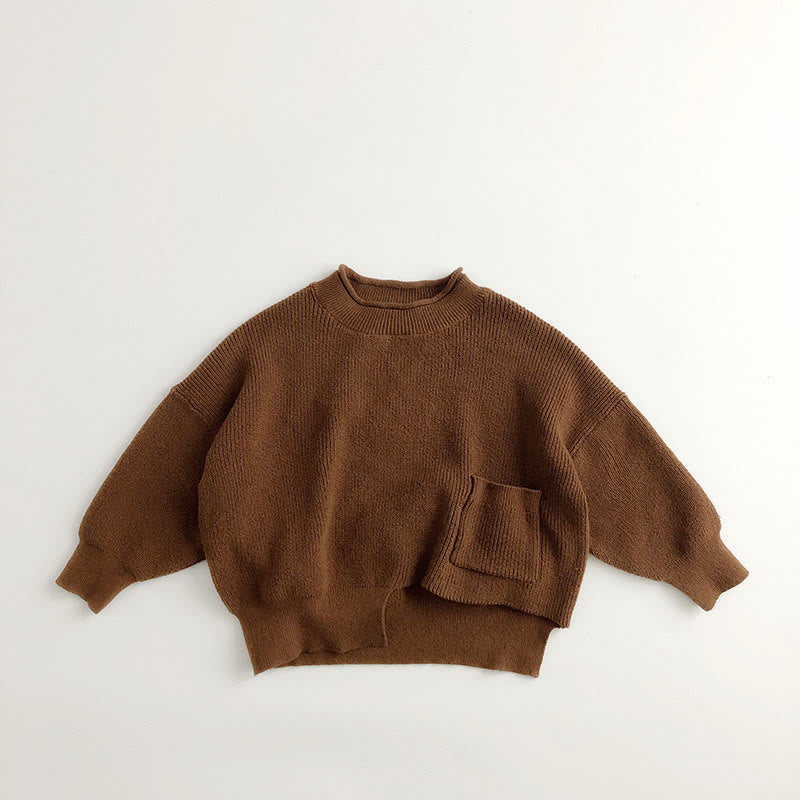 Toddler Solid Color Pocket Loose Sweater