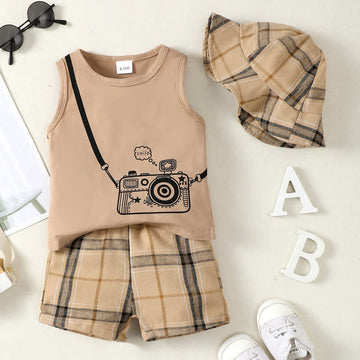 SMILE Baby Camera Tank Top Shorts with Hat Set