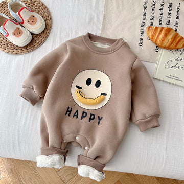 HAPPY Baby Banana Smile Slogan Fleece Lined Romper