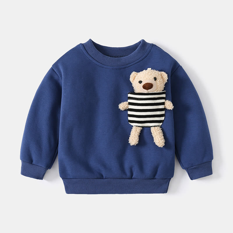 Toddler Striped Bear Round Neck Sweatshirt