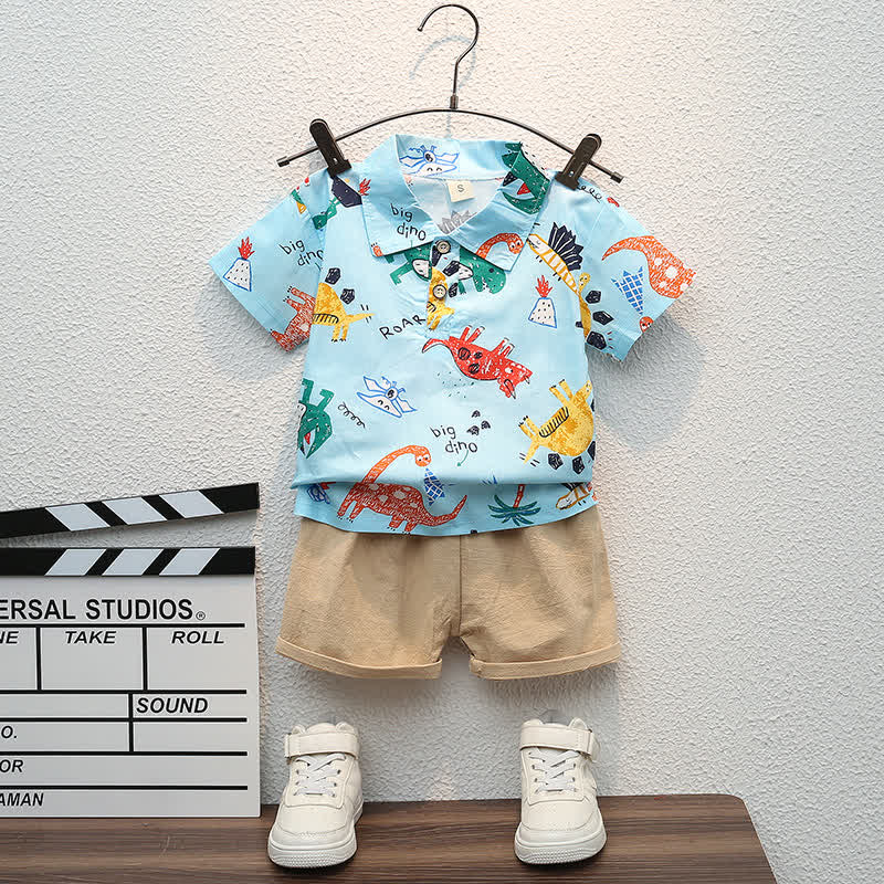 Toddler Boy Dinosaur Polo Shirt and Pants Set