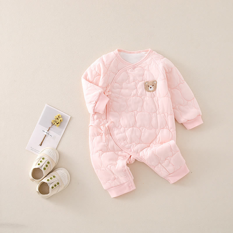 Baby Newborn Quilted Bear Kimono Romper