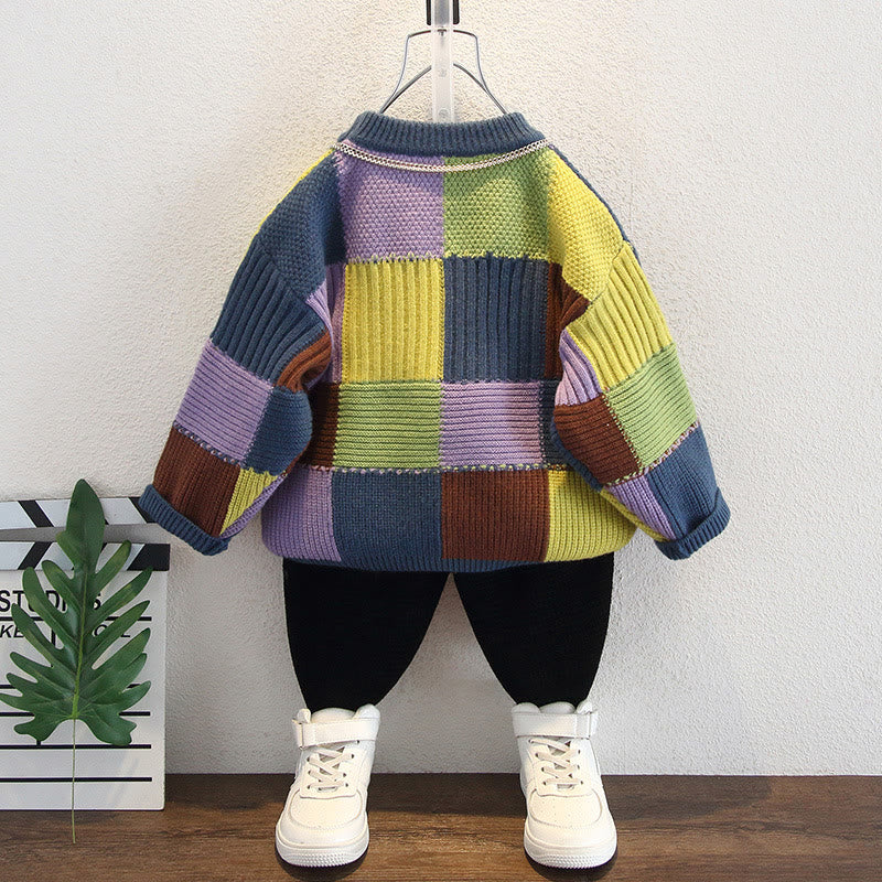 Toddler Boy Multicolor Plaid Loose Sweater